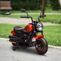 Aosom 6V Kids Motorcycle with Training Wheels, Foot Pedal, Headlight, Music, Forward/Reverse, Single-Button Start, Red(m-8)