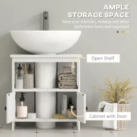 kleankin Pedestal Sink Storage Cabinet, Bathroom Under Sink Cabinet with 2 Doors and Open Shelf, Bathroom Vanity, White(m-5)