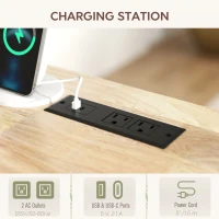 HOMCOM Kitchen Island on Wheels with Wood Drop Leaf, Charging Station, Rolling Kitchen Cart with Adjustable Shelf, White(m-5)