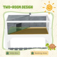 PawHut Wooden Tortoise Habitat with Storage Shelf, Tortoise Enclosure with Clear Windows, Openable Top, Lamp Holder, Gray(m-6)