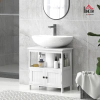kleankin Pedestal Sink Storage Cabinet, Bathroom Under Sink Cabinet with 2 Doors and Open Shelf, Bathroom Vanity, White(m-10)