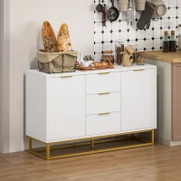 HOMCOM 47" Storage Cabinet with Doors, Adjustable Shelves, Metal Legs for Kitchen Storage, Home Use, White(m-8)