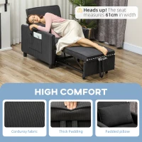 HOMCOM 3-in-1 Convertible Chair Bed, Pull Out Sofa Bed Sleeper Chair with Adjustable Backrest, Pillow, and Pockets, Dark Gray(m-6)