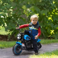 Aosom 6V Kids Motorcycle with Training Wheels, Foot Pedal, Headlight, Music, Forward/Reverse, Single-Button Start, Blue(m-1)