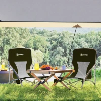 Outsunny Set of 2 Folding Beach Chairs with Mesh Back, Carry Bag and Cup Holder for Outdoor Camping Lawn Sports Picnic, Black(m-8)