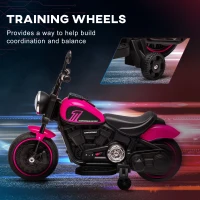 Aosom 6V Kids Motorcycle with Training Wheels, Foot Pedal, Headlight, Music, Forward/Reverse, Single-Button Start, Pink(m-5)