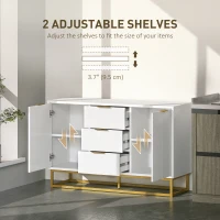 HOMCOM 47" Storage Cabinet with Doors, Adjustable Shelves, Metal Legs for Kitchen Storage, Home Use, White(m-6)