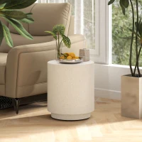HOMCOM Terrazzo Finish Side Table, 17" Round End Table for Indoor and Outdoor, Cream White(m-8)