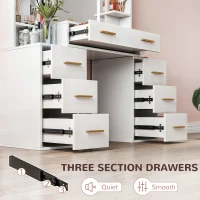 HOMCOM Makeup Vanity Table with Mirror and Lights, Modern Dressing Desk with 7 Drawers, 8 Shelves, 3 Lighting Modes, White(m-9)