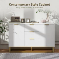 HOMCOM 47" Storage Cabinet with Doors, Adjustable Shelves, Metal Legs for Kitchen Storage, Home Use, White(m-4)