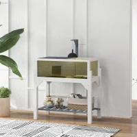 PawHut Wooden Tortoise Habitat with Storage Shelf, Tortoise Enclosure with Clear Windows, Openable Top, Lamp Holder, Gray(m-10)