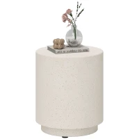 HOMCOM Terrazzo Finish Side Table, 17" Round End Table for Indoor and Outdoor, Cream White(m-11)