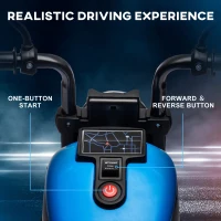 Aosom 6V Kids Motorcycle with Training Wheels, Foot Pedal, Headlight, Music, Forward/Reverse, Single-Button Start, Blue(m-4)