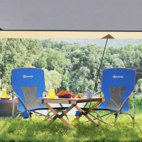 Outsunny Set of 2 Folding Beach Chairs with Mesh Back, Carry Bag and Cup Holder for Outdoor Camping Lawn Sports Picnic Dark Blue(m-8)