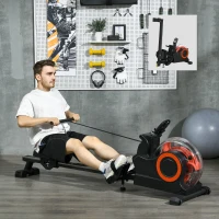 Soozier Foldable Rower Machine, Water Rowing Machine with Wheels, LCD Monitor and Tablet Holder for Cardio Training, Red(m-2)