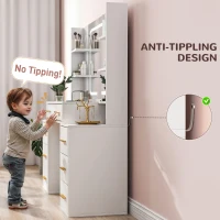 HOMCOM Makeup Vanity Table with Mirror and Lights, Modern Dressing Desk with 7 Drawers, 8 Shelves, 3 Lighting Modes, White(m-7)