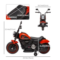 Aosom 6V Kids Motorcycle with Training Wheels, Foot Pedal, Headlight, Music, Forward/Reverse, Single-Button Start, Red(m-3)