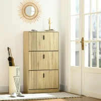 HOMCOM Shoe Storage Cabinet Organizer for 18 Pairs of Shoes with 3 Flip Drawers and Adjustable Shelves, Oak(m-1)