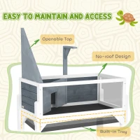 PawHut Wooden Tortoise Habitat with Storage Shelf, Tortoise Enclosure with Clear Windows, Openable Top, Lamp Holder, Gray(m-8)