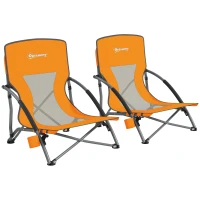 Outsunny Set of 2 Folding Beach Chairs with Mesh Back, Carry Bag and Cup Holder for Outdoor Camping Lawn Sports Picnic Orange(m-12)
