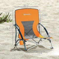 Outsunny Set of 2 Folding Beach Chairs with Mesh Back, Carry Bag and Cup Holder for Outdoor Camping Lawn Sports Picnic Orange(m-3)