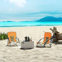 Outsunny Set of 2 Folding Beach Chairs with Mesh Back, Carry Bag and Cup Holder for Outdoor Camping Lawn Sports Picnic Orange(m-10)