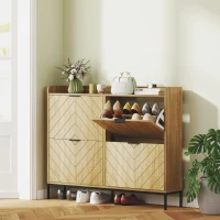 HOMCOM Narrow Shoe Storage Cabinet, Modern Slim Shoe Cabinet with 4 Flip Drawers, 16 Pairs of Shoes for Hallway, Entryway, Oak(m-1)