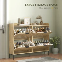 HOMCOM Narrow Shoe Storage Cabinet, Modern Slim Shoe Cabinet with 4 Flip Drawers, 16 Pairs of Shoes for Hallway, Entryway, Oak(m-4)