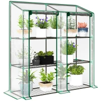 Outsunny Portable Mini Greenhouse Green House with 3 Tier Shelves, Reinforced Cover, Roll-up Doors, 56.3" x 18.1" x 59.4"(m-11)