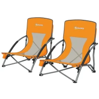 Outsunny Set of 2 Folding Beach Chairs with Mesh Back, Carry Bag and Cup Holder for Outdoor Camping Lawn Sports Picnic Orange(m-1)