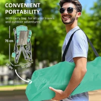 Outsunny Set of 2 Folding Beach Chairs with Mesh Back, Carry Bag and Cup Holder for Outdoor Camping Lawn Sports Picnic Turquoise(m-4)