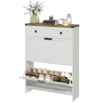 HOMCOM Narrow Shoe Storage Cabinet, Farmhouse Shoe Cabinet with 2 Flip Drawers, 1 Drawer, 12 Pairs for Entryway, White(m-2)