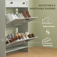 HOMCOM Narrow Shoe Storage Cabinet, Farmhouse Shoe Cabinet with 2 Flip Drawers, 1 Drawer, 12 Pairs for Entryway, White(m-5)