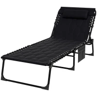 Outsunny Folding Chaise Lounge with Reclining Back, 25.6" x 74" x 14.2", Black(m-11)