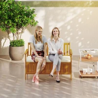 Outsunny Outdoor Bench with Storage Compartment, Acacia Wood Patio Bench with Cushion, 2 Seater Garden Bench, Teak(m-8)