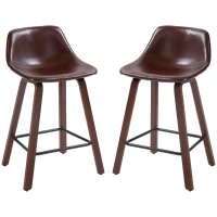 HOMCOM Counter Height Bar stools Set of 2 Mid-Back PU Leather Bar Chairs with Wood Legs, Brown(m-11)