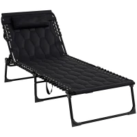 Outsunny Folding Chaise Lounge with Reclining Back, 25.6" x 74" x 14.2", Black(m-2)