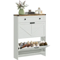HOMCOM Narrow Shoe Storage Cabinet, Farmhouse Shoe Cabinet with 2 Flip Drawers, 1 Drawer, 12 Pairs for Entryway, White(m-11)