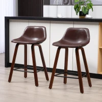 HOMCOM Counter Height Bar stools Set of 2 Mid-Back PU Leather Bar Chairs with Wood Legs, Brown(m-1)