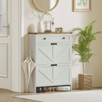 HOMCOM Narrow Shoe Storage Cabinet, Farmhouse Shoe Cabinet with 2 Flip Drawers, 1 Drawer, 12 Pairs for Entryway, White(m-10)