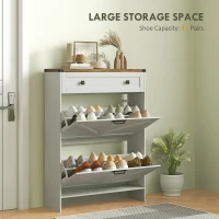 HOMCOM Narrow Shoe Storage Cabinet, Farmhouse Shoe Cabinet with 2 Flip Drawers, 1 Drawer, 12 Pairs for Entryway, White(m-4)