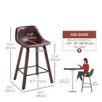 HOMCOM Counter Height Bar stools Set of 2 Mid-Back PU Leather Bar Chairs with Wood Legs, Brown(m-3)