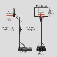 Soozier Basketball Hoop Outdoor, 4.4-10ft Portable Basketball Goal with Wheels and 44.5" Backboard, for Teenagers Youth Adults(m-3)