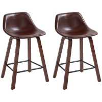 HOMCOM Counter Height Bar stools Set of 2 Mid-Back PU Leather Bar Chairs with Wood Legs, Brown(m-2)