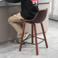 HOMCOM Counter Height Bar stools Set of 2 Mid-Back PU Leather Bar Chairs with Wood Legs, Brown(m-10)