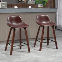 HOMCOM Counter Height Bar stools Set of 2 Mid-Back PU Leather Bar Chairs with Wood Legs, Brown(m-8)