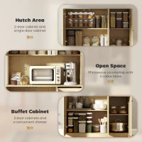 HOMCOM Kitchen Hutch with Microwave Countertop, 71" Boho Kitchen Pantry Cabinet with Decorative Rattan Doors, Natural(m-4)