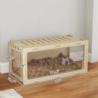 PawHut Hamster Cage with Easy View Acrylic Panels, Air Vents & Openable Roof, for Gerbil, Guinea Pig, 39" x 20" x 18.5", Oak(m-3)