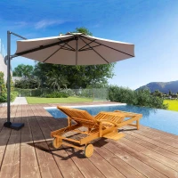 Outsunny Folding Lounge Chair, 4-Level Adjustable Tanning Chair with Wheels, Acacia Wood Patio Lounger for Beach, Teak(m-9)