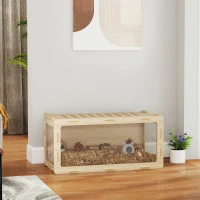 PawHut Hamster Cage with Easy View Acrylic Panels, Air Vents & Openable Roof, for Gerbil, Guinea Pig, 39" x 20" x 18.5", Oak(m-10)